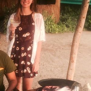 Maroon a-line dress with lace detailing